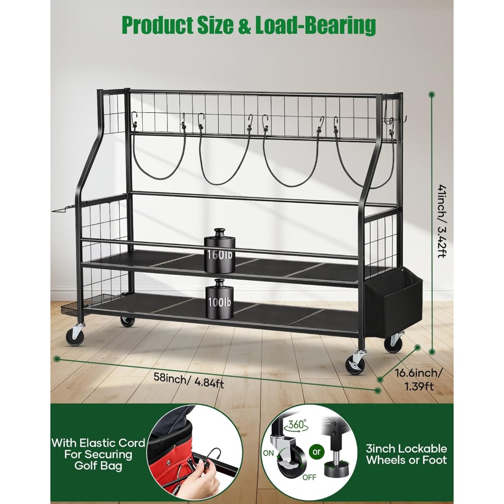 Golf Equipment Garage Organizer - Support de rangement pour sacs de