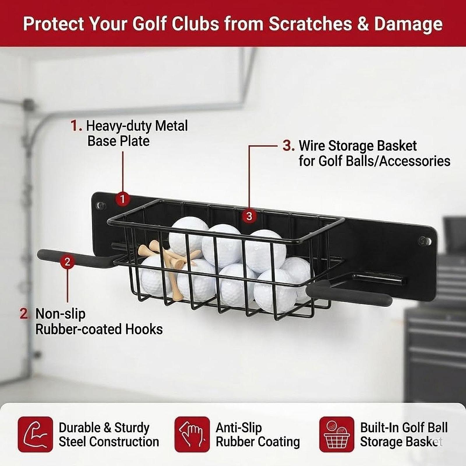 Golf Equipment Garage Organizer - Support mural pour équipement de golf